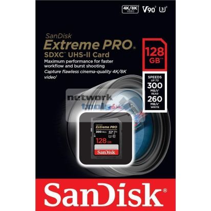 Карта памяти SanDisk 128GB SDXC C10 UHS-II U3 V90 R300/W260MB/s Extreme Pro SDSDXDK-128G-GN4IN