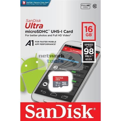 Карта памяти SanDisk 16GB microSDHC C10 UHS-I R98MB/s Ultra SDSQUAR-016G-GN6MN