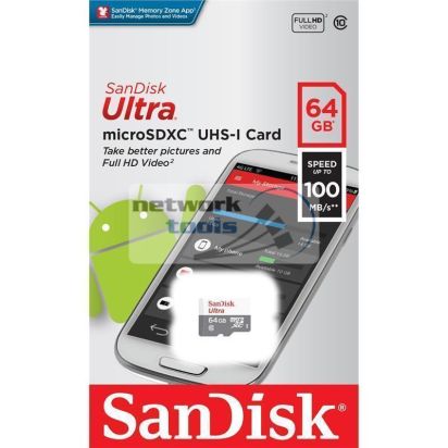 Карта пам'яті SanDisk 64GB microSDHC C10 UHS-I R100MB/s Ultra SDSQUNR-064G-GN3MN