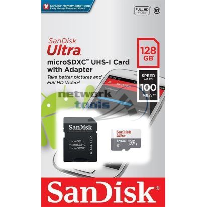 Карта пам'яті SanDisk 128GB microSDXC C10 UHS-I R100MB/s Ultra + SD SDSQUNR-128G-GN3MA