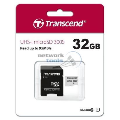 Карта памяти Transcend 32GB microSDHC C10 UHS-I R95/W20MB/s + SD адаптер TS32GUSD300S-A